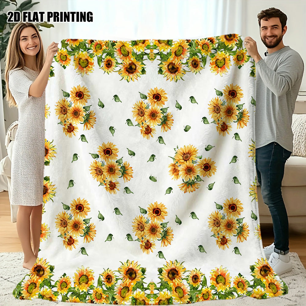 1pc Sunflower Patterned Blanket, Pastoral Style Design, Soft Plush Surface, Flannel Material Lightweight And Durable, Multiple Sizes Available, Ideal for Holiday Gatherings, Living Room Leisure, Bedroom Sleep, Study Reading, Seasonal Home Decor