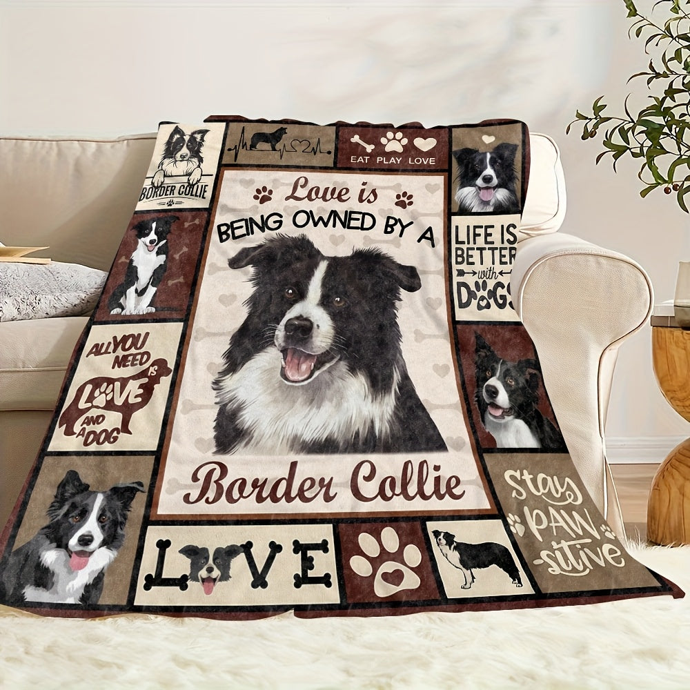 Cozy Border Collie-Themed Flannel Blanket- Soft, Breathable& Machine Washable, Contemporary Animal Print Design, Perfect Gift for Dog Lovers, All-Season Use, Dog Lover