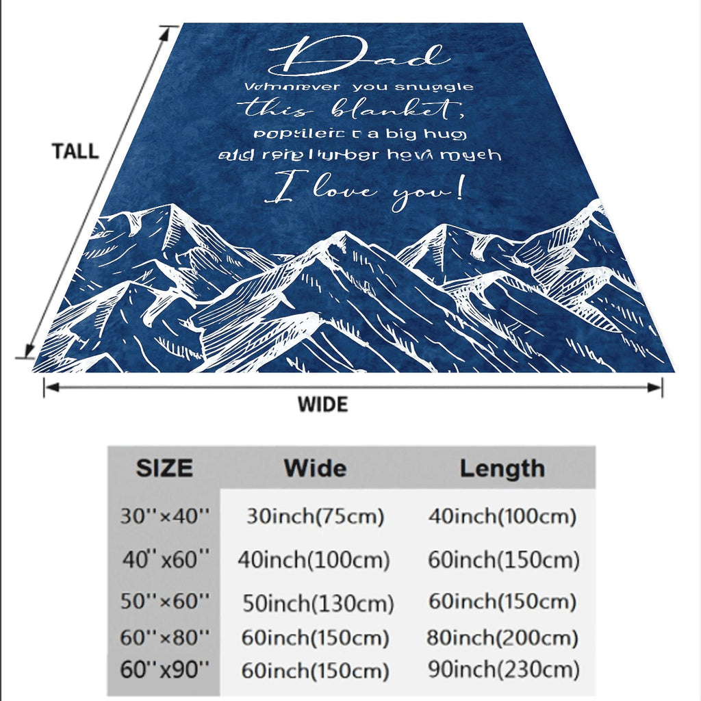 1pc Dad Gift Blanket from Daughter & Son Soft Flannel Throw with Heartfelt Letter & Mountain Design All-Season Cozy Blanket for Sofa Office Thoughtful Gift for Fathers Day Birthday C