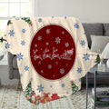 1pc, Santa Claus And Reindeer Sleigh Pattern, Red Round Design Flannel Blanket, Soft Comfortable Warm, Beige Base with Blue Snowflake Decor Style, Durable Plush, All-Season Sofa Blanket, Warm Cover, Multiple Sizes Available