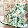 1pc All-Season Flannel Blanket with Colorful Recycling Garbage Trucks And Bins Print Ultra-Soft Lightweight Fleece Throw for Sofa Cozy Room Decor Blanket