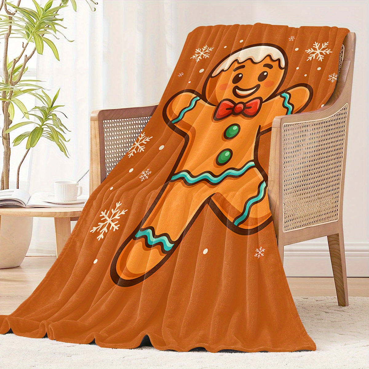 1pc Gingerbread Man Christmas Pattern Print Flannel Blanket, Wholesale Blankets in Large Quantities, Christmas, Winter, Holiday Gift Blankets, Soft Warm Memorial Blankets, Unforgettable Moments, Camping, Travel, Car, Office Blankets