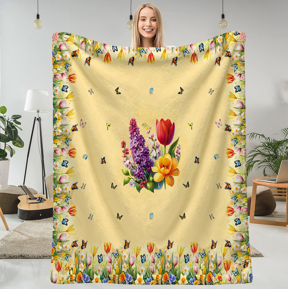 1pc Floral Butterfly Patterned Blanket, Spring Style Design, Soft Plush Surface, Flannel Material Lightweight And Durable, Multiple Sizes Available, Ideal for Holiday Gatherings, Living Room Leisure, Bedroom Sleep, Study Reading, Seasonal Home Decor