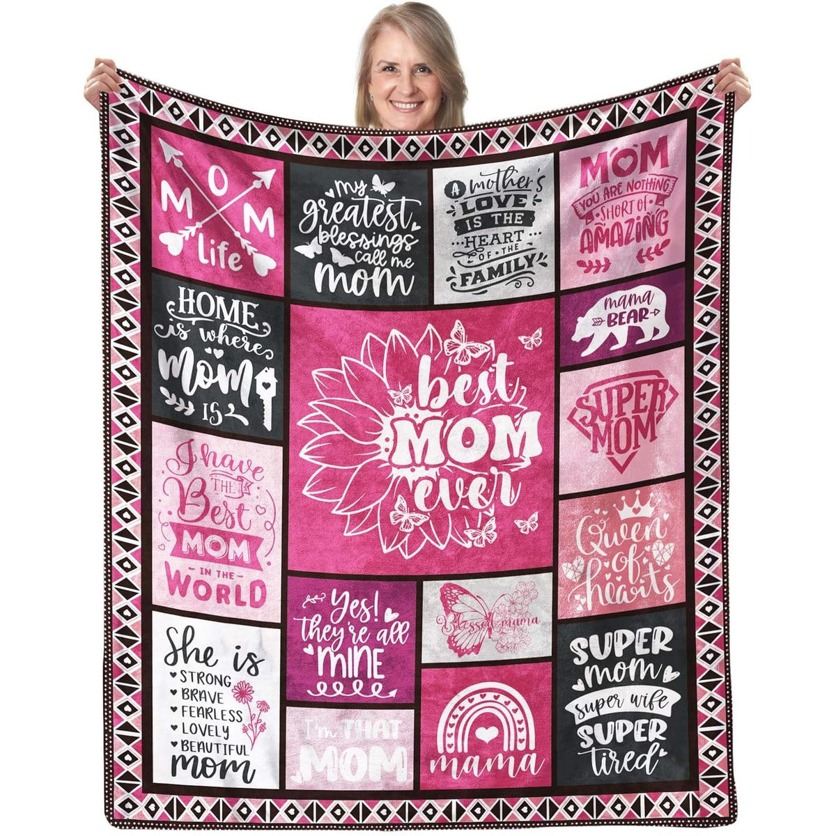 Best Mom Ever Blanket Gifts for Christmas Day, 60X50 Mom from Daughter Son, Warm Soft Throw Blanket, Christmas, Valentine's Day