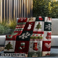 Cozy Christmas Quilt Print Flannel Throw Blanket- Soft, Warm, and Festive Design with Snowmen, Trees, and Holiday Decor- Perfect for Sofa, Bed, Chair, Living Room, or Office- Ideal Gift, Shipped Next Day, 280gsm, Christmas Decorations for Home