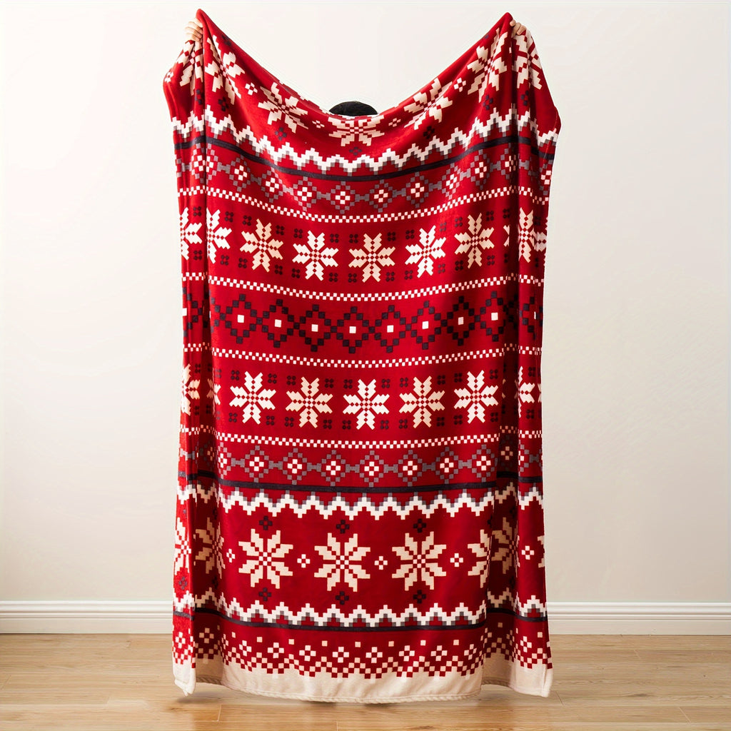 1pc, Red Snowflake-themed Flannel Blanket, Soft, Comfortable, and Warm, Red Design, Durable Plush Surface, All-season Universal Sofa Blanket, Thermal Throw Blanket, Multiple Sizes Available, Suitable for Living Room Sofas, Bedroom