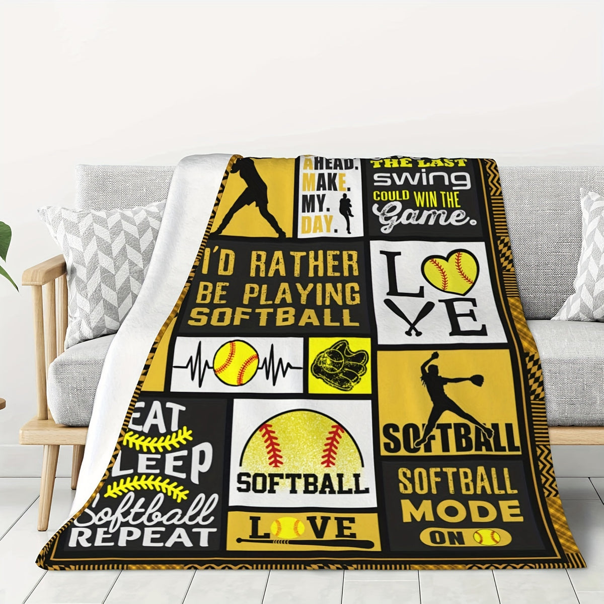 1pc Softball Throw Blanket 50x60 Inches, Cozy Polyester, Square, Soft Warm Comfort for All Seasons, Home Kitchen Decor, Sports Themed Gift