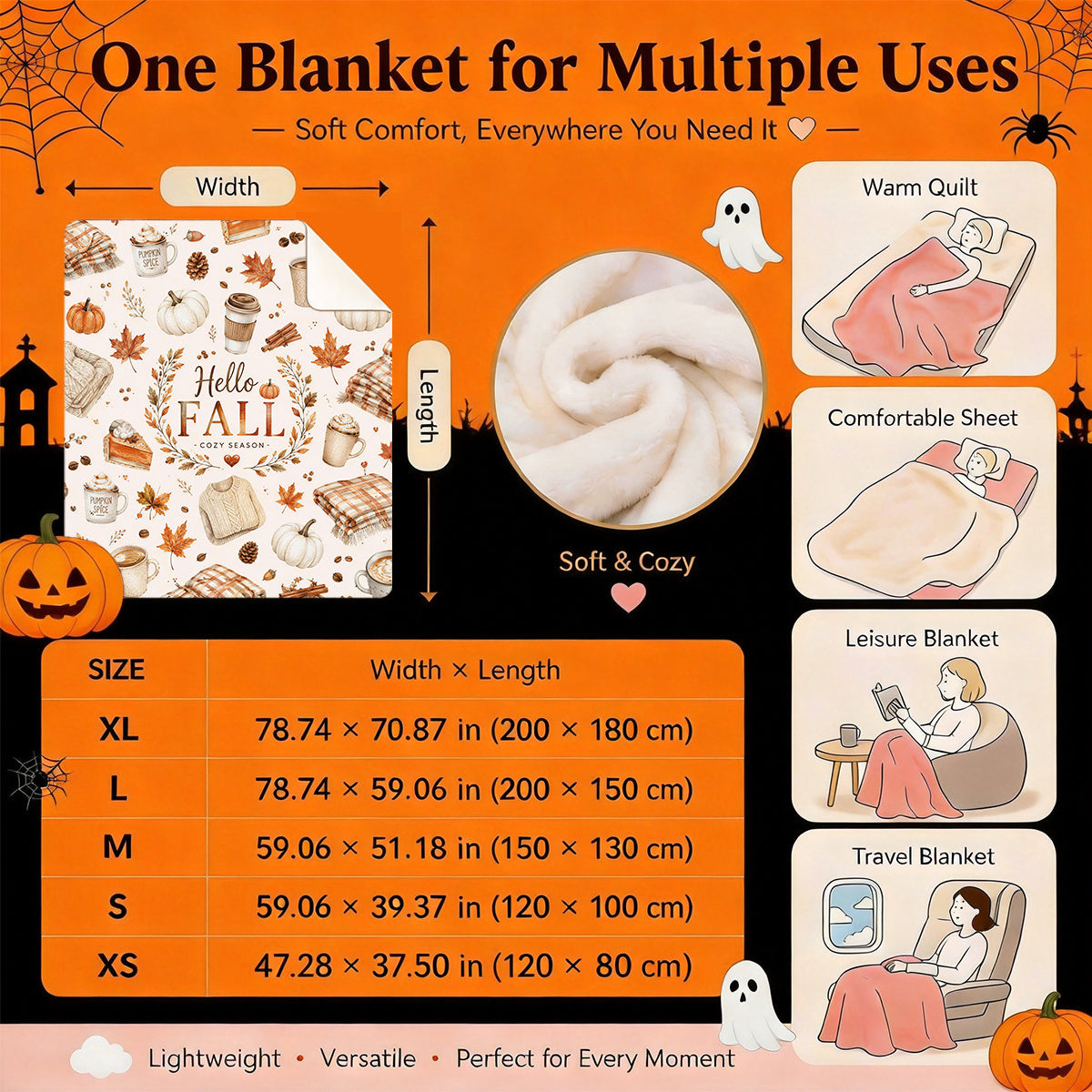 [2D FLAT PRINTING] 1pc Autumn Warm Coffee Pumpkin Plaid Flannel Blanket with Hand-Painted Theme - Large Size, Soft, Lightweight, and Warm, Suitable for All Seasons - Perfect for Bed, Sofa, Office, Camping, and Travel - The Best Choice for a Blanket