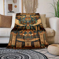 1pc 2D Flat Printing Egyptian Deity And Hieroglyphics Theme Blanket, Soft Fleece Blanket - Deep Blue And Golden Design, Multiple Sizes Available, Suitable for Living Room Sofa, Bedroom, Reading Corner, Leisure Time, And Home Decor