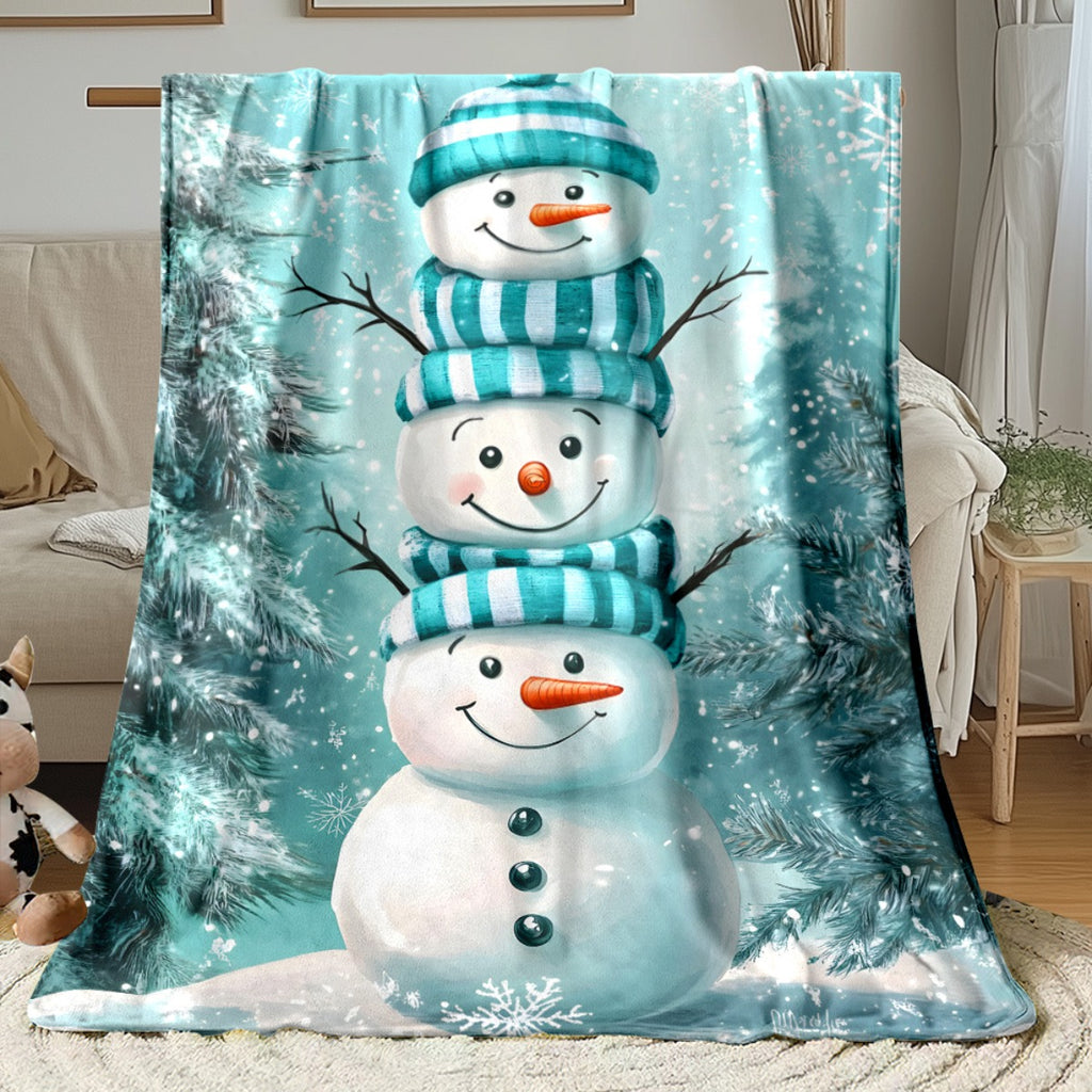 1pc Snowman and Pine Branch Blue Themed Flannel Large Blanket, Christmas Winter Decorative Design, Large Plush Throw Blanket, Suitable for Holiday Home Decor, Reading Time, and Bedroom Bed Use