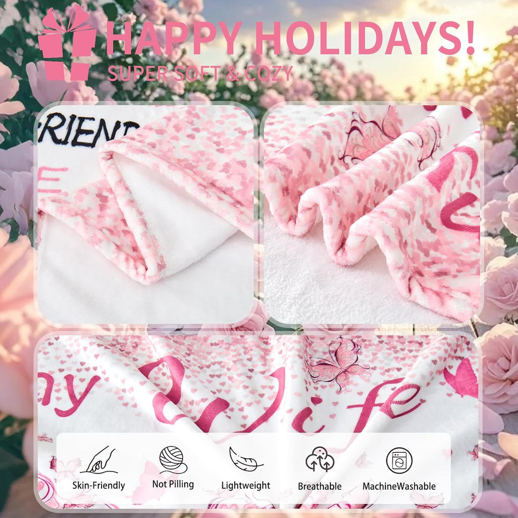 Birthday Gifts for Wife from Husband, Wife Birthday Gift Ideas, Wedding Anniversary Romantic Gifts for Women, Christmas& Valentines Day Gift for Wifey, to My Wife's Flannel Throw Blanket 80 X 60
