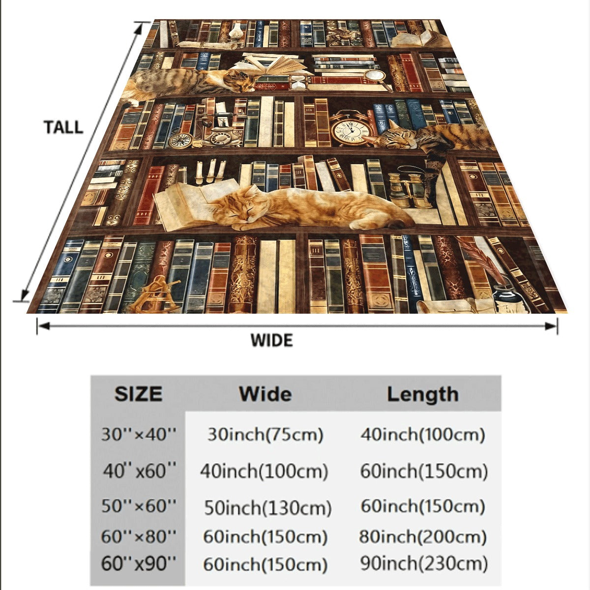 1pc Cozy Flannel Blanket with Vintage Bookcase Cat Print Retro Book Lover Reading Nook Home Decor Ultra Soft Warm All Season Sofa Couch Blanket