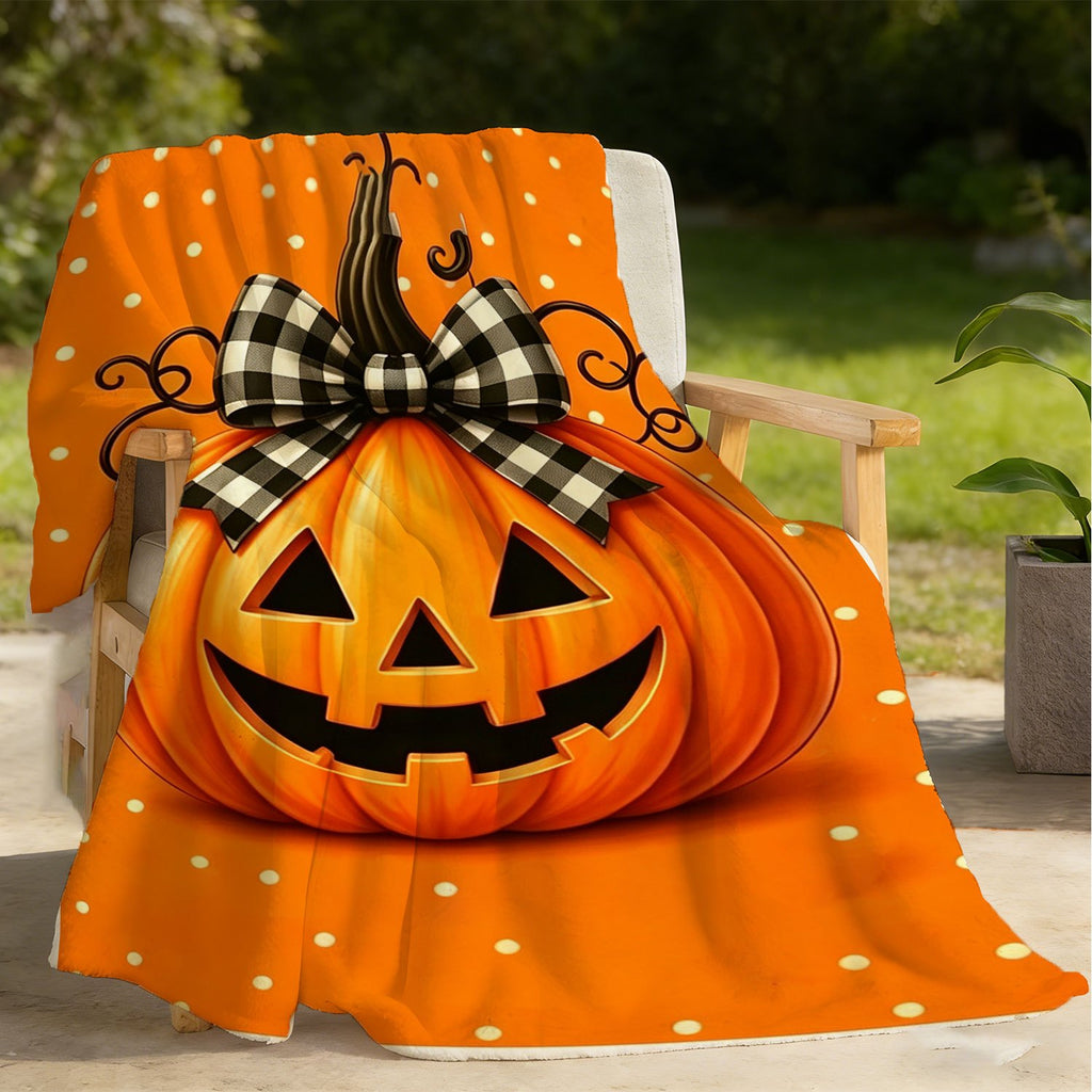 Halloween Fleece Blanket, Soft And Comfortable Throw, Enormous Pumpkin Pattern, Suitable for Office, Sofa, Living Room, Warm Decorative Item, Home Holiday Decor Gift