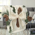 1pc Christmas Pinecone Bow Pattern Flannel Blanket, Soft, Comfortable, and Warm, Beige and Green Design, All-season Universal Blanket, Warm Throw Blanket, Multiple Sizes Available, Suitable for Living Room Sofas, Bedroom, Leisure Reading