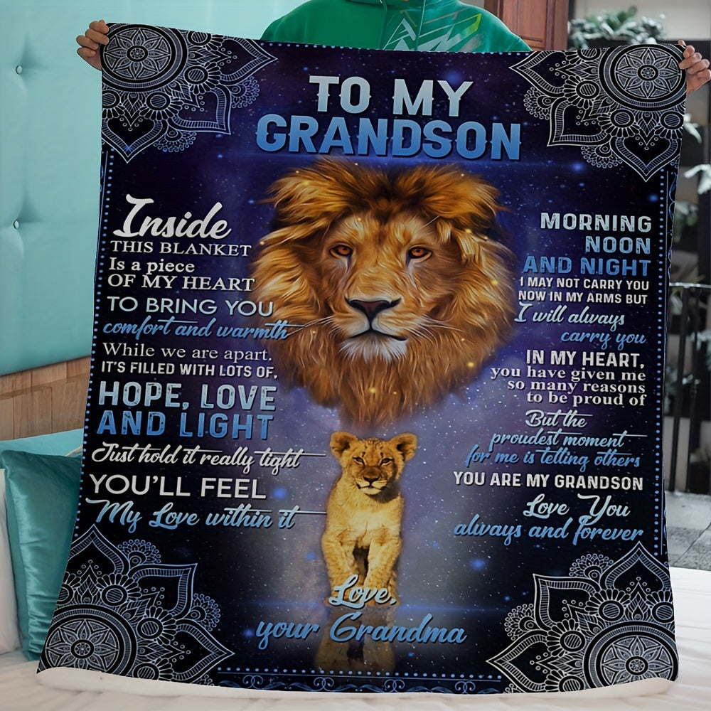 Shippednextday Lion Print Flannel Blanket, Conveying The Message of to Grandchildren, Suitable for Sofas, Beds, Offices, Camping, Travel, Home Decoration, Is The Perfect Holiday Gift from Grandmother