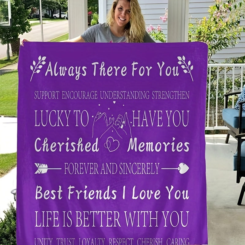 1pc Best Friend Text Pattern Throw Blanket, Birthday Gifts for Women, Unique Female Friendship Gifts for Bestie, Throw Blanket for Bed Sofa Couch, 50*60in