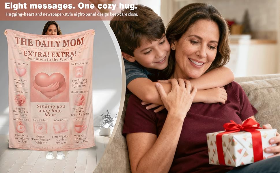 Mom Blanket Gifts- Cozy Flannel Throw Blanket 60x50 for Birthday Gifts, Thoughtful Gifts from Daughter or Son, Warm Hug Blanket with Sweet Message for Best Mom Ever