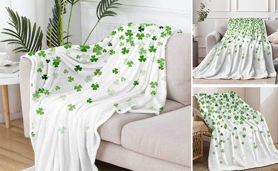 St Patricks Day Throw Blanket, St Patrick's Day Blanket Irish Blanket Green Clover Shamrocks Throw Blanket Spring Holiday Blanket St. Patrick's Throw Blanket for or Couch Sofa, 50x60 Inch, Multi1