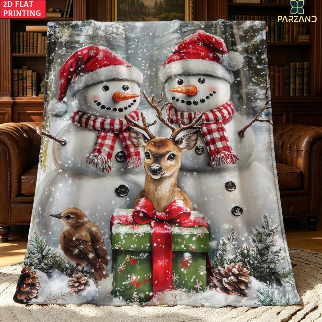 1pc Snowman And Reindeer Christmas Theme Red Blanket, Winter Holiday Decor Design, Large Plush Throw Blanket, Suitable for Weekend Sofa Naps, Home Leisure, Camping
