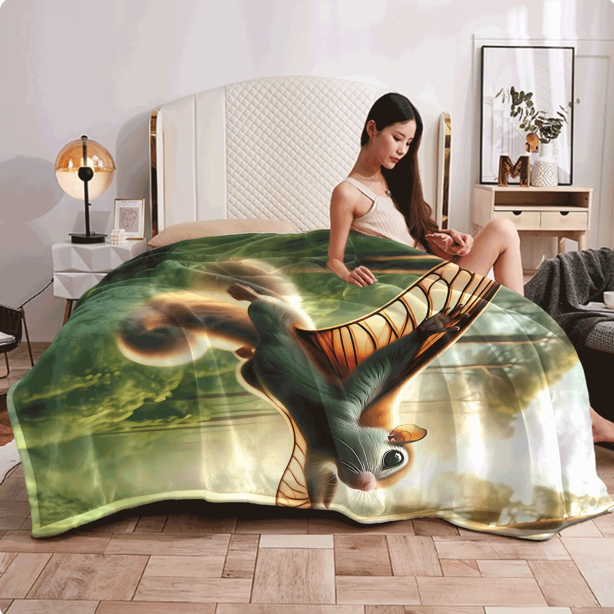 1pc Enchanted Forest Gliding Squirrel Ultra-Soft Flannel Blanket Nature Adventure Home Decor Throw for Sofa And