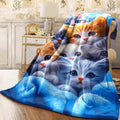 1pc Adorable Kittens HD Print Flannel Blanket Soft Warm Lightweight Throw with Vivid 3D Cat Design Durable Anti-Pill Fleece for Sofa Travel Office Ideal Gift for Cat Lovers Cat Love