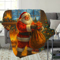 1pc Santa Claus Handheld Gift Bag Flannel Blanket, Red Brown Warm Tone Design, Durable Plush Warm Cover, Suitable for Reading Time, Weekend Sofa Nap, Living Room Sofa Blanket