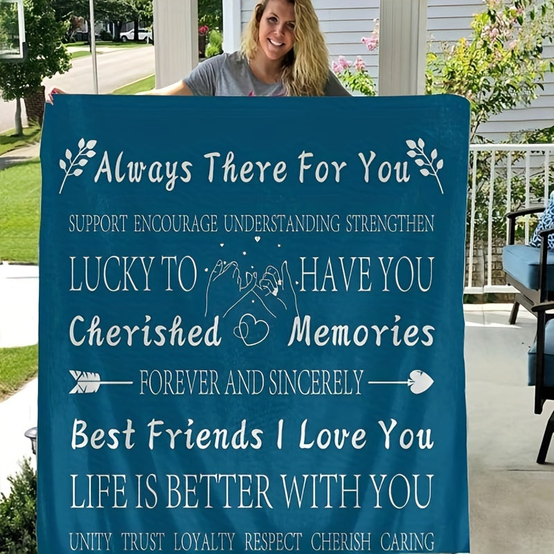 1pc Best Friend Text Pattern Throw Blanket, Birthday Gifts for Women, Unique Female Friendship Gifts for Bestie, Throw Blanket for Bed Sofa Couch, 50*60in