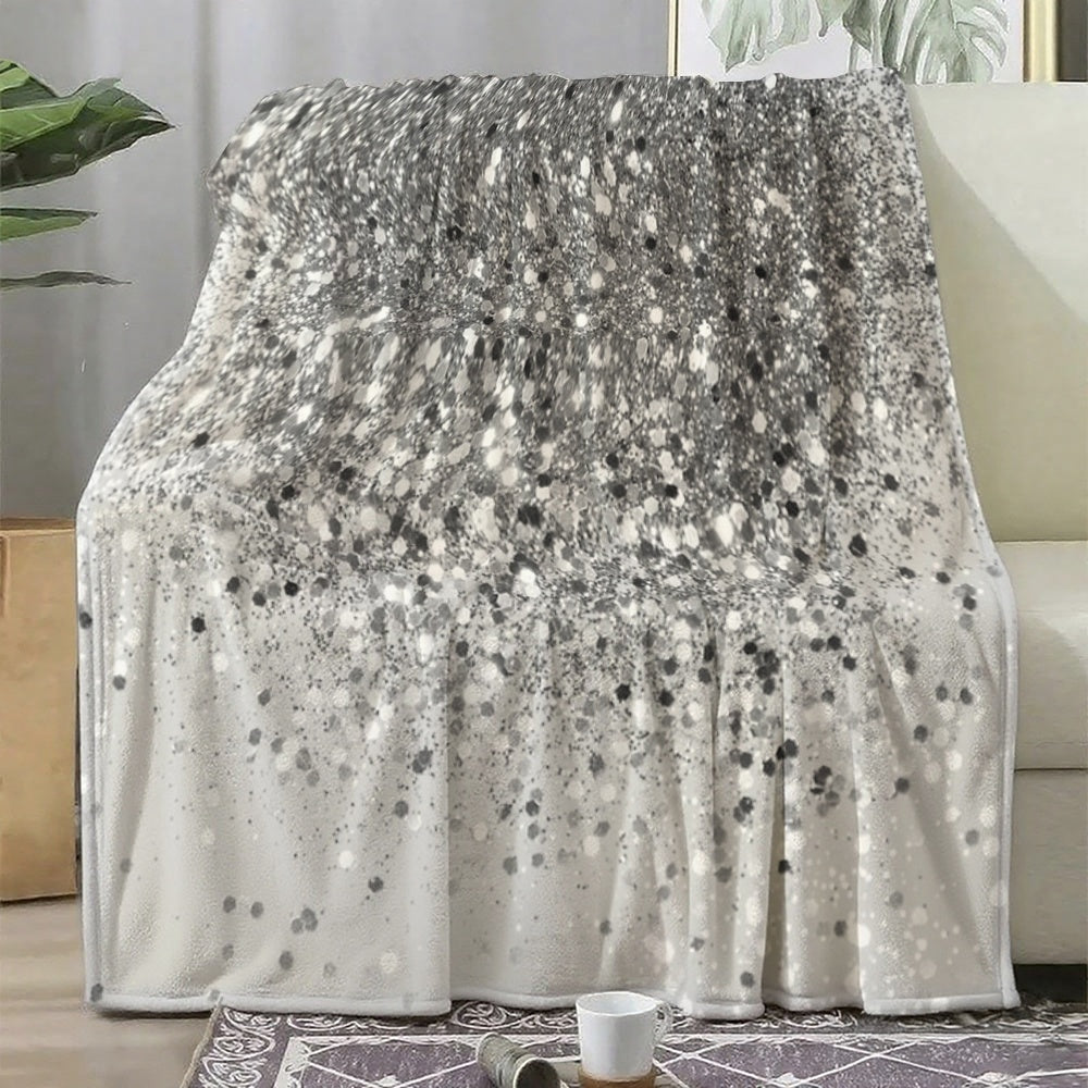 1pc Silvery Starlight Pattern Blanket, Modern Minimalist Design, Soft Plush Surface, Lightweight and Durable Flannel Material, Available in Multiple Sizes, Perfect for Holiday Gatherings, Living Room Lounging, Bedroom Warmth, Study Reading, and Daily