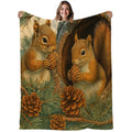 1pc Pinecone And Squirrel Brown Green Natural Style Flannel Blanket, Durable Plush Warm Throw, Suitable for Reading Time, Home Nap, Weekend Sofa Relaxation