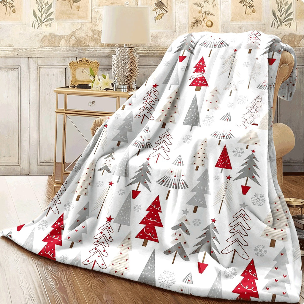 1pc Christmas Tree Pattern Flannel Blanket Soft Plush Flannel Throw with Colorful Christmas Trees & Snowflakes Cozy Warm Throw Blanket for Sofa Living Room All-Season Decorative Xmas Blanket