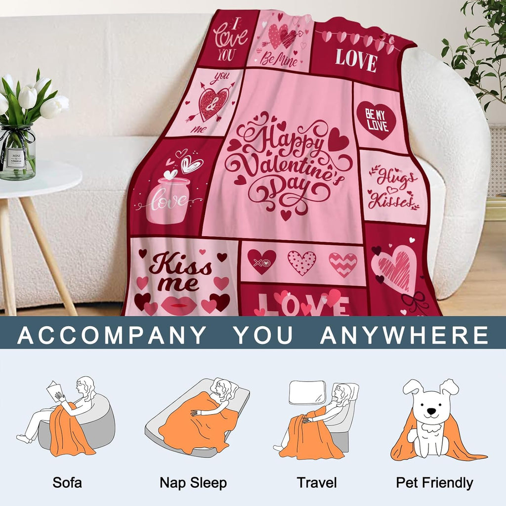 Neatee Living Valentine'S Day Decorative Throw Blanket 50 by 60 in Pink Plaid with Love Hearts, Ideal Gift for Girlfriend, Wife, Or Couples, Soft Flannel Blanket for Couch, Sofa, Or Bed