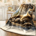 1pc Cozy Bear Cub & Parent Flannel Throw Blanket Quilted Spread All-Season Soft Covering Machine Washable Contemporary & Room Decor Cute Bear Family Gift 200-250gsm 280ksm