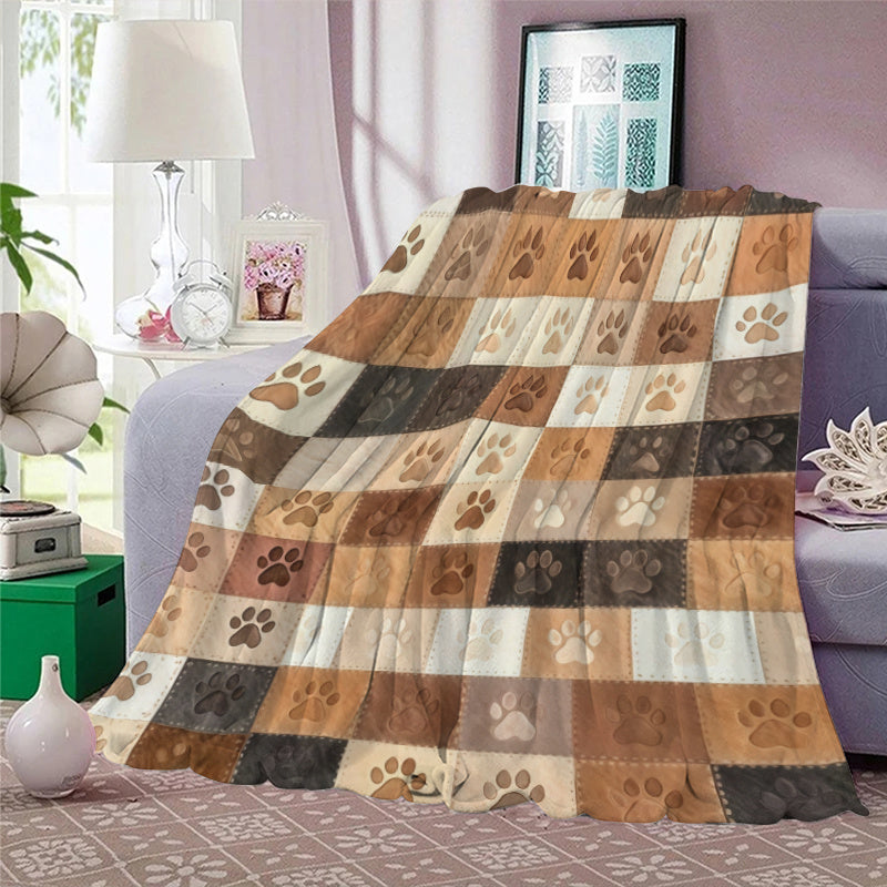 1pc of Ultra-soft Flannel Pet Paw Print Blanket - a Comfortable All-season Blanket Available in Brown, Brown-orange, Brown-yellow, and Brown-red Colors, with Patterned Styles. Suitable for Sofa,, Camping, and Travel - the Perfect Gift for Pet