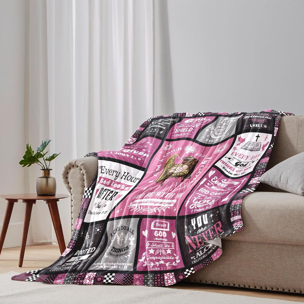Pink Throw Blanket Gifts for Women 60x50 Christian I Am a Child of God, Mom Birthday Gift from Daught, Inspirational Get Well Blanket, Bible Verse Feel Better Sympathy Merch for Sick Friend, Sister
