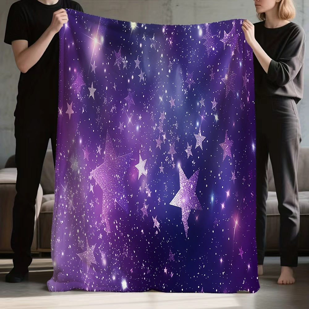1pc Starry Dreamy Flannel Blanket, Soft Comfortable Warm, Purple Gradient Design, All-Season Blanket, Warm Cover, Multiple Sizes Available, Suitable for Living Room Sofa, Bedroom, Reading Corner, Leisure Time, And Night Sleep