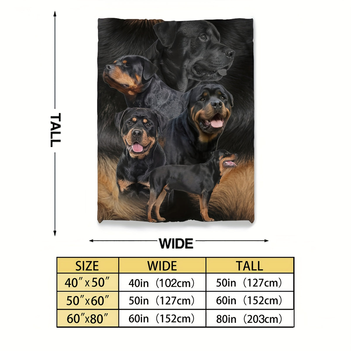 1pc 60x50 Inch Flannel Blanket - Realistic Rottweiler Dog Print, Hypoallergenic Soft Cozy All-Season Throw, Hand Wash Only, Perfect Gift for Dog Lovers, Home Decor & Warmth, Dog Blanket, Vintagestyle Design