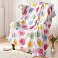Valentines Day Decor: Hand-Painted Candy Heart Flannel Flannel Throw Blanket, Ultra Soft Plush Travel Blanket, Cozy Romantic Valentines Gift for Couple Women Home Bed Sofa Decor 50x60