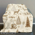Ultra-Soft Beige Golden Christmas Blanket - Vintage Winter Reindeer Snowflake Pattern - All-Season Indoor And Outdoor Sofa Cover, Camping Home Decor - Luxurious Flannel Cover Or Decorative Blanket, Cozy Festive Atmosphere