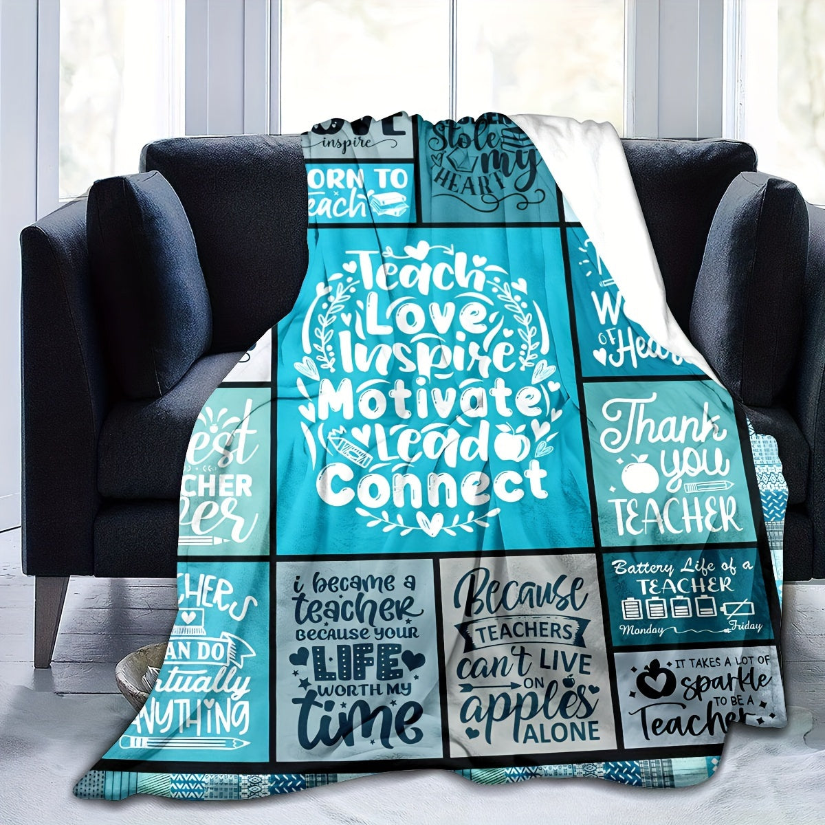 Contemporary Polyester Teacher Blanket- Hypoallergenic All-Season Throw with Inspirational Quotes and Teaching Motifs for Multi-purpose Use- Perfect Gift for Teachers