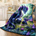 A Single Piece of Flannel Blanket Featuring a Dragon And Youngling Forest Scene, Made of Soft And Warm Polyester, Suitable for Use on a Sofa, in The Office, While Camping