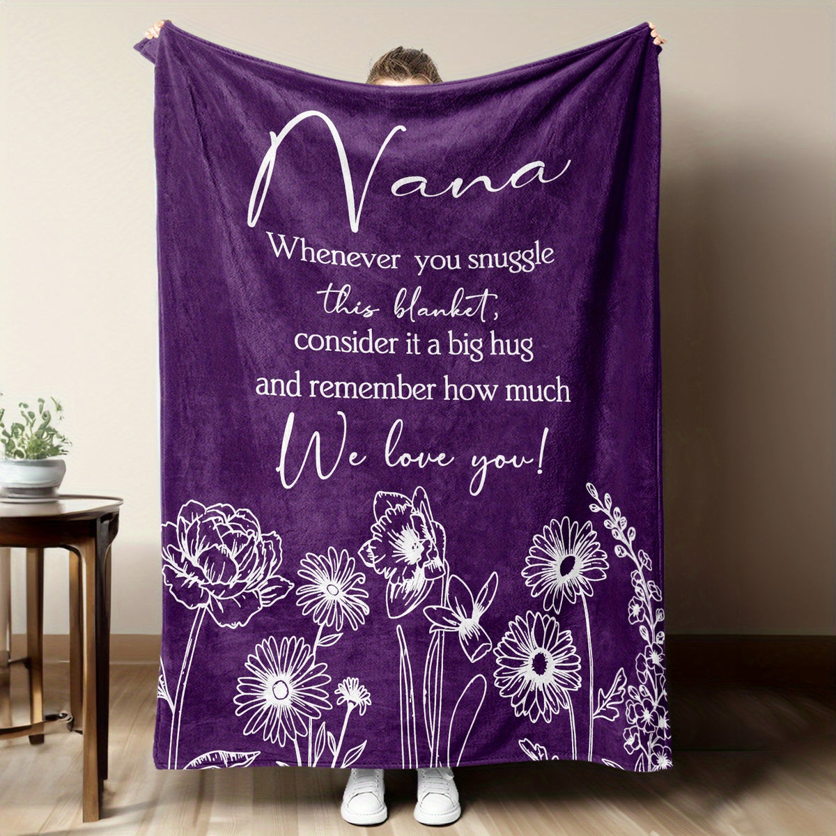 1pc Nana Floral Flannel Throw - a Soft, Warm, And Lightweight Blanket Perfect for Grandma, Featuring a Heartfelt Message. Ideal As a Birthday Gift, This All-Season Blanket Is Suitable for The Couch,, Or Office