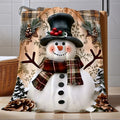 1pc Parabolic Blanket with Happy Snowman And Snowflake Edges, Comfortable Winter Theme, Soft Material, Decorated with Holly And Pinecones, Perfect for Living Rooms, Bedrooms, And Holiday Gifts