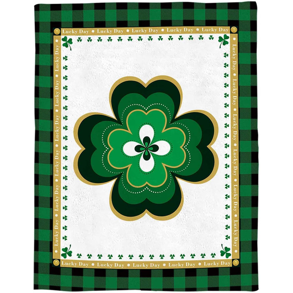 Flannel Blanket | St. Patrick'S Day Green Clovers Black Plaid Thin Soft Warm Cozy Throw for Home Sofa Travel Camping Couch Picnic Lucky Shamrock Farm Leaf 40x50in