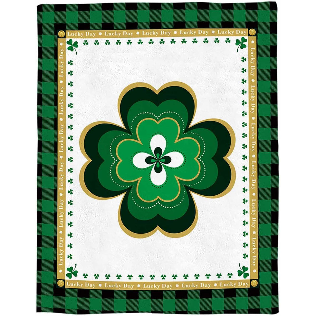 Flannel Blanket | St. Patrick'S Day Green Clovers Black Plaid Thin Soft Warm Cozy Throw for Home Sofa Travel Camping Couch Picnic Lucky Shamrock Farm Leaf 40x50in