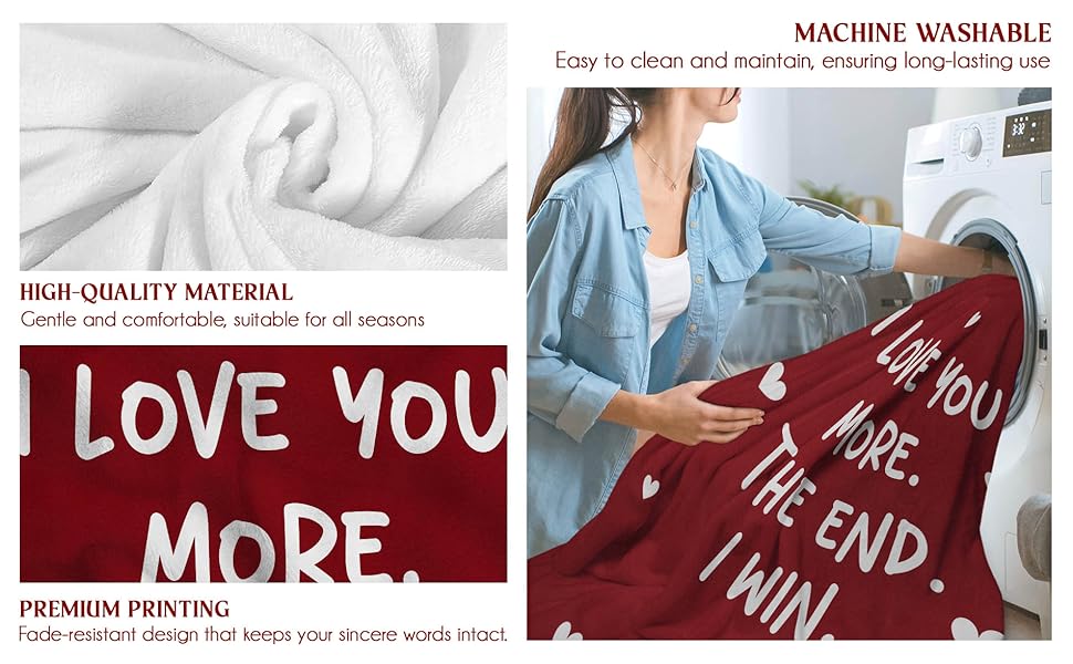 Valentines Day Gifts for Him Her- I Love You More Super Soft Flannel Throw Blanket 60x80 In- Anniversary Wedding Gifts for Men Women Girlfriend Boyfriend, Romantic Husband Wife Birthday Gift