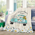 Vintage Blue Green Truck & Daisy Floral Plush Throw Blanket - Soft Warm All-Season Machine Washable Multi-Use for Bed, Sofa, Car, Office, Cozy Home Decor, Throw Blanket for Bed, Sofa Accessory, Rustic Charm, Soft Texture
