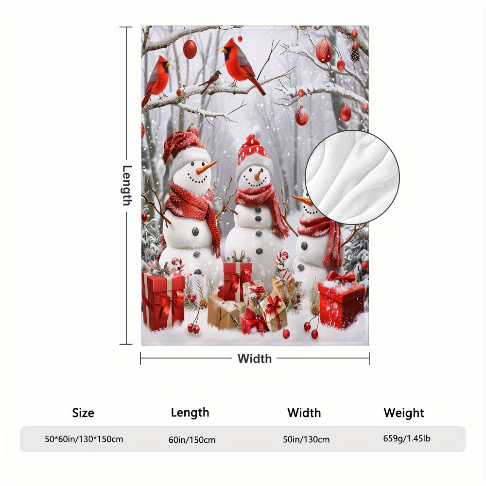1pc Snowman And Gift Box Pattern Christmas Theme Beige Flannel Large Blanket, Winter Decor Design, Large Plush Throw Blanket, Suitable for Weekend Sofa Naps, Bedroom Bed Use, Living Room Sofa Blanket