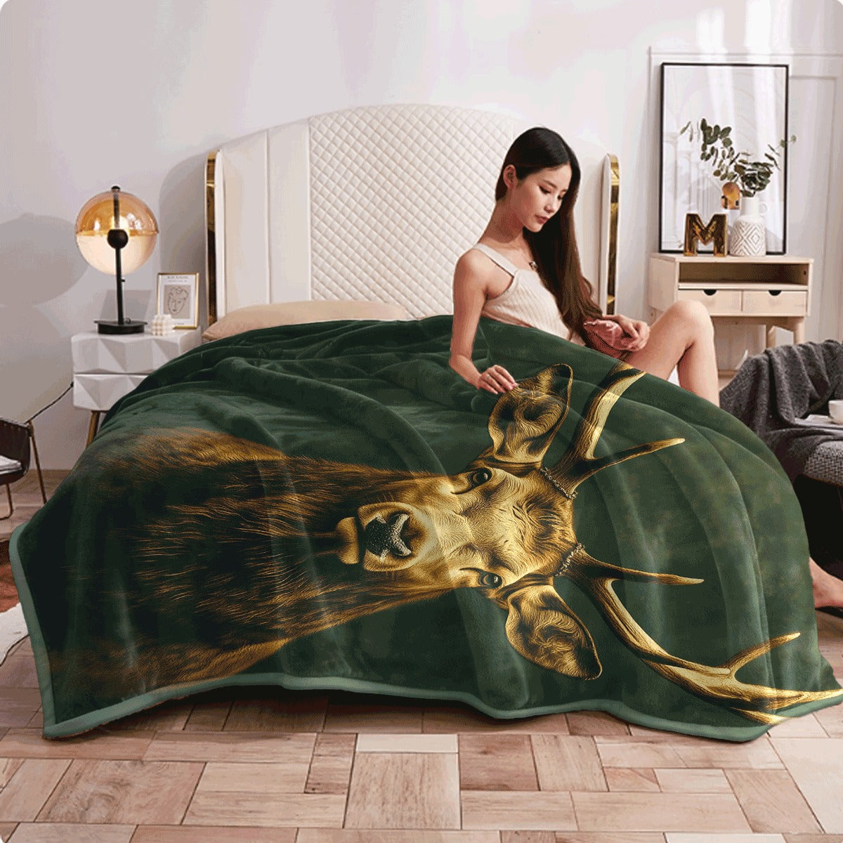 1pc Nordic Deer Head Blanket - Super Soft Blanket Suitable for All Seasons Sofa Camping Travel Cover Carpet Perfect Gift for Nature Enthusiasts Thick And Durable Nordic Style