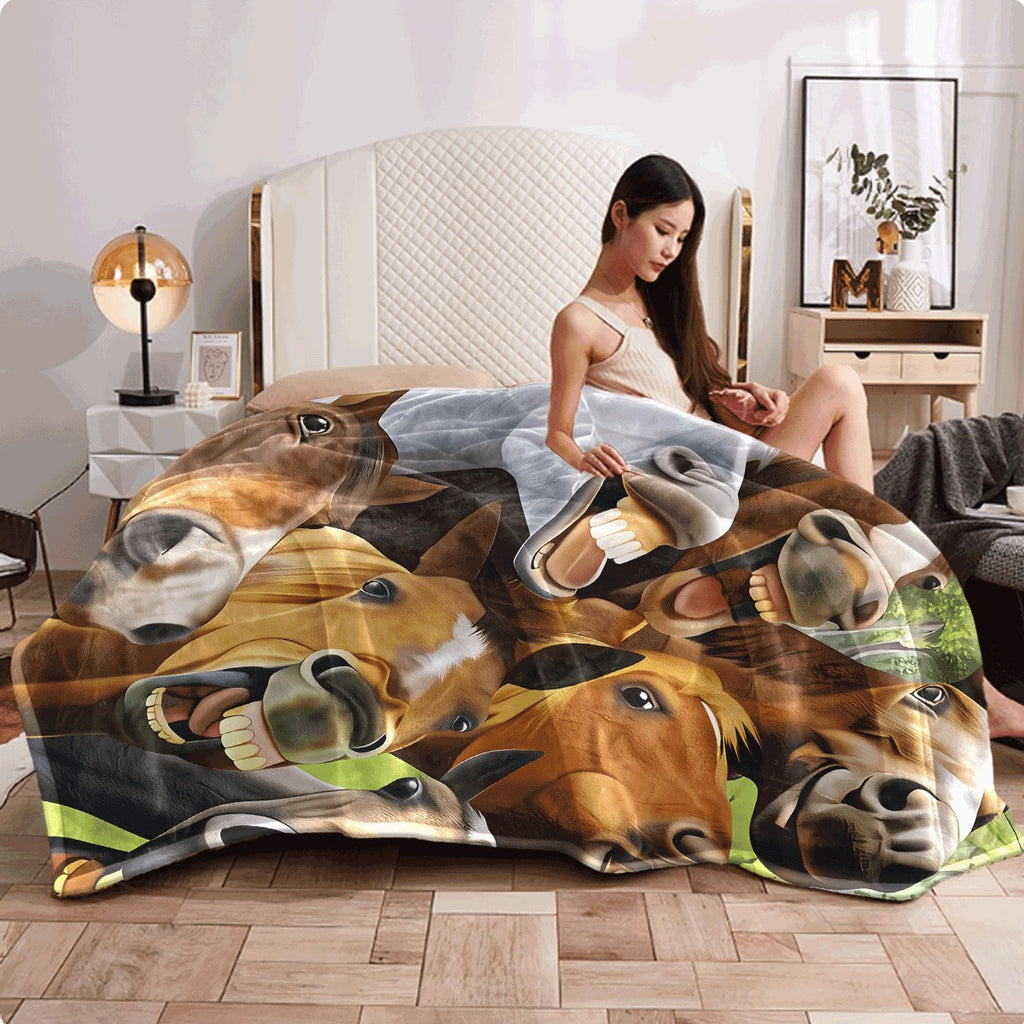 1pc Funny Donkey Print Flannel Throw Blanket, Hypoallergenic Polyester, Tear-Resistant, All-Season Multipurpose Blanket for Sofa, Camping, Travel Animal Theme Gift Blanket for Family an