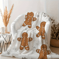 1 Comfortable Flannel Christmas Blanket - White with Holiday Gingerbread Man And Snowflake Pattern, Four Seasons Sofa, Home Decor, Machine Washable, Christmas Shawl, Snowflake Print, Durable Material, Winter Comfort Choice
